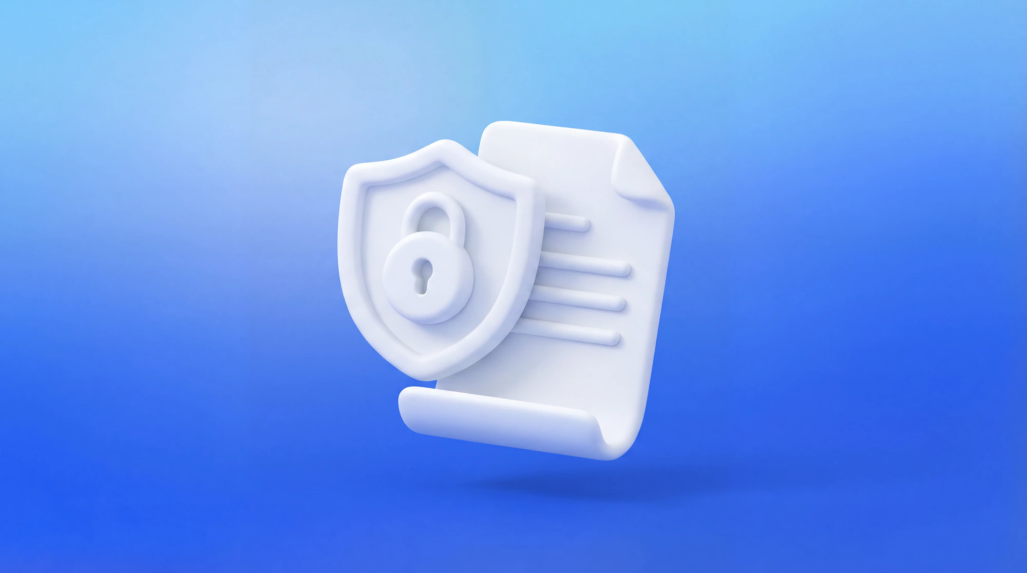 Illustration 3D d'un bouclier protégeant un contrat avec un cadenas, symbolisant la protection des clauses de propriété intellectuelle et de confidentialité