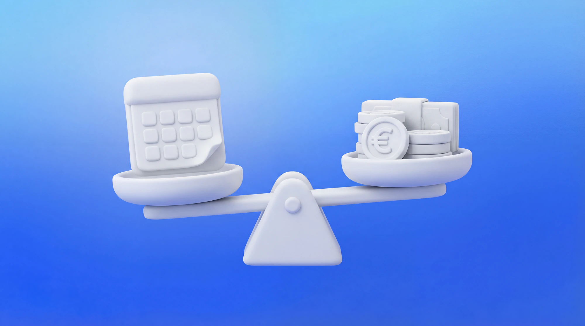 Illustration 3D d'une balance avec un calendrier d'un côté et des euros de l'autre, représentant le choix entre ARE mensuelle et ARCE en capital