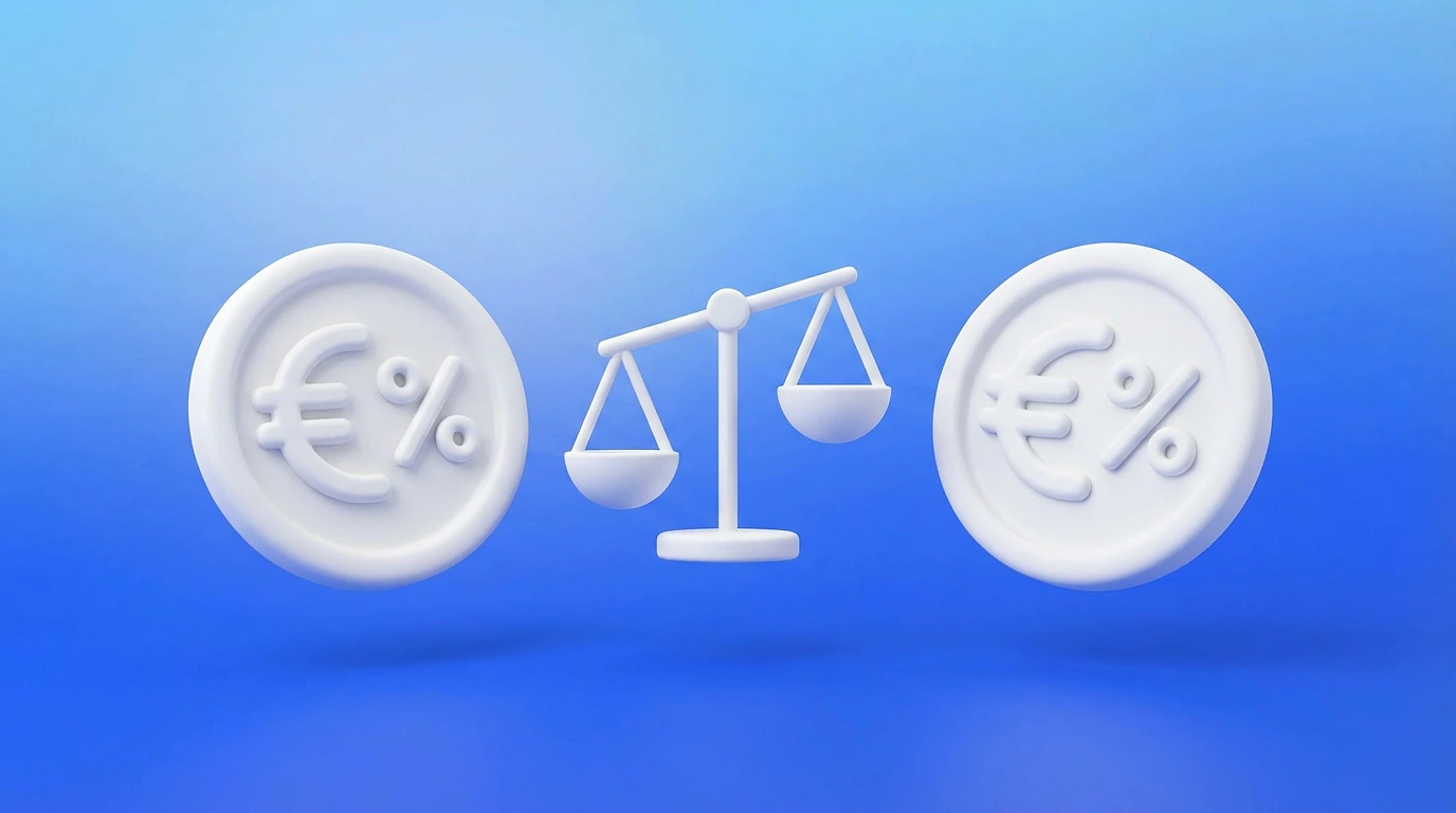 Deux balances côte à côte comparant des pièces de monnaie et des pourcentages, commissions Malt vs Comet