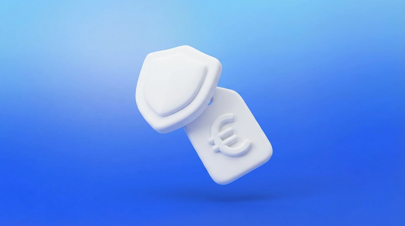 Illustration 3D d'un bouclier protégeant une étiquette de prix avec un symbole euro, représentant la défense de son tarif freelance