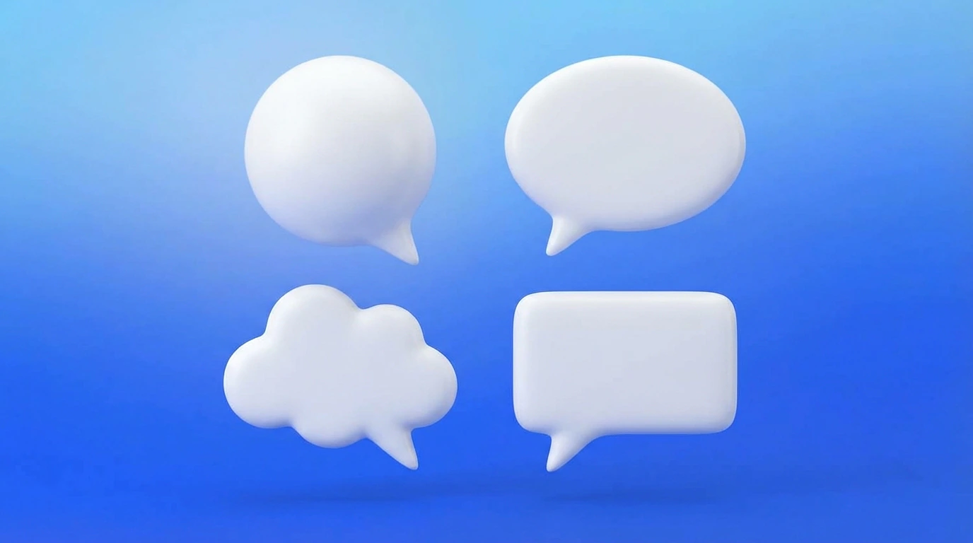 Illustration 3D de quatre bulles de dialogue avec différentes objections, représentant des scénarios de négociation client