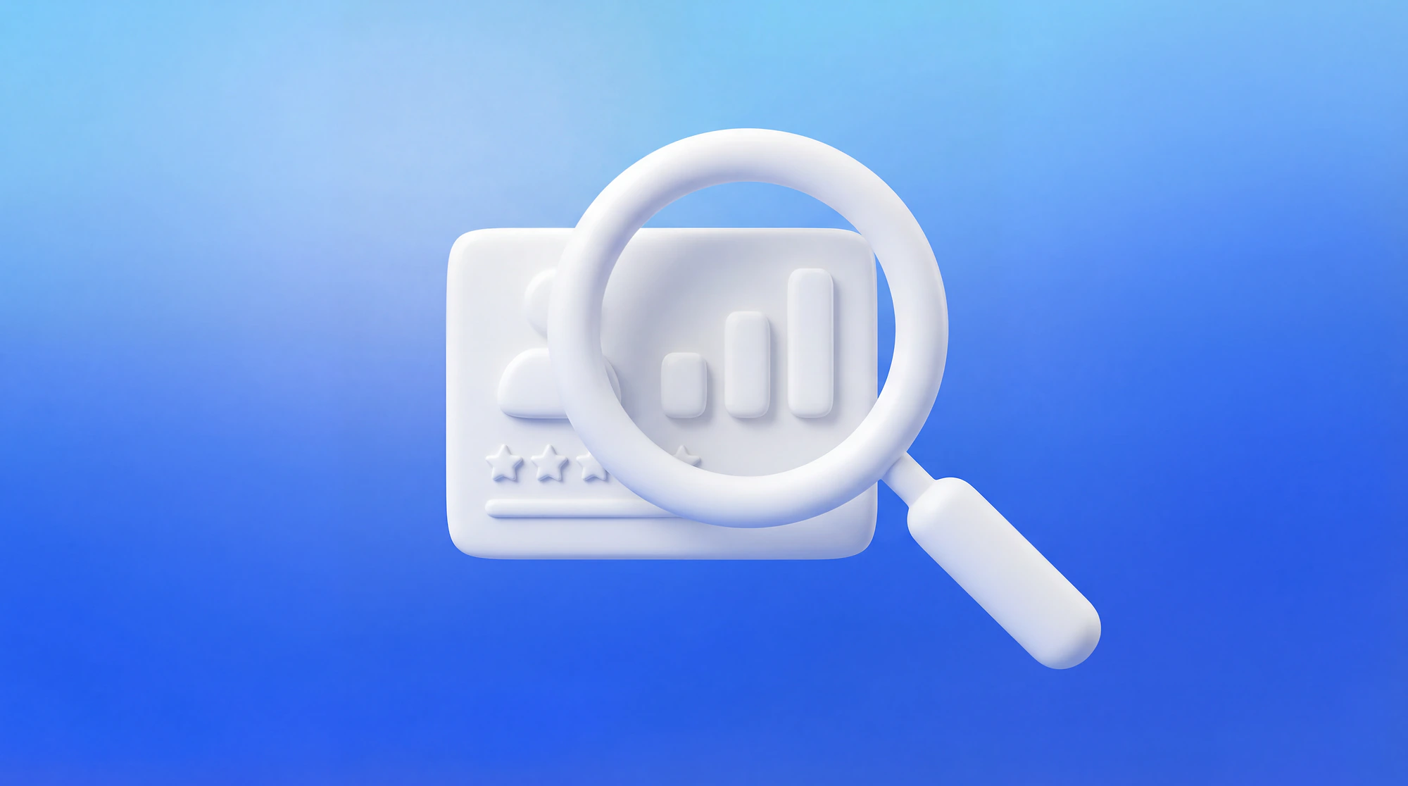 Loupe survolant une fiche profil avec des étoiles et un graphique en hausse, classement par l'algorithme Malt