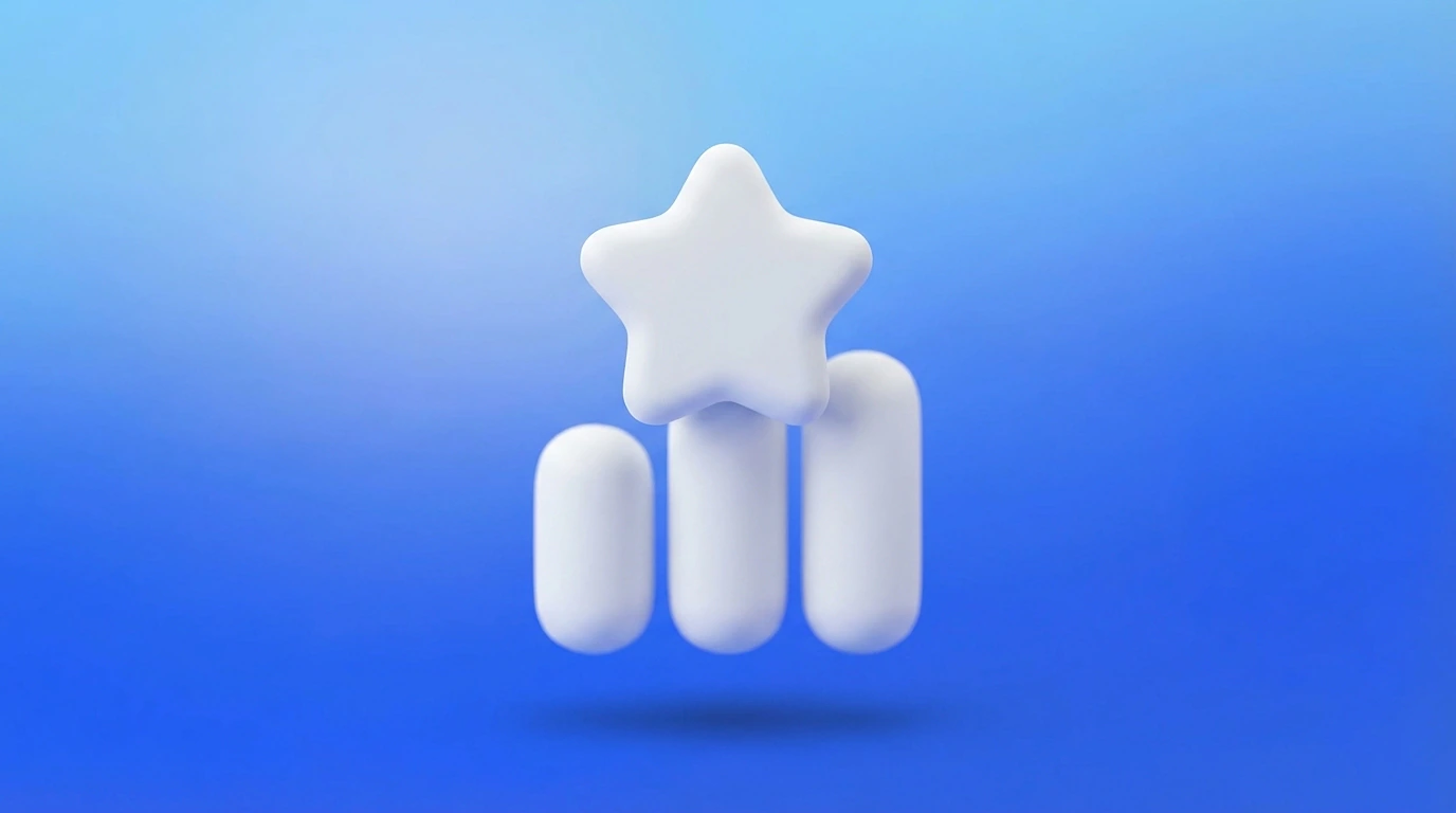 Illustration 3D de trois piliers soutenant un badge étoilé, représentant les trois piliers d'une marque personnelle qui convertit