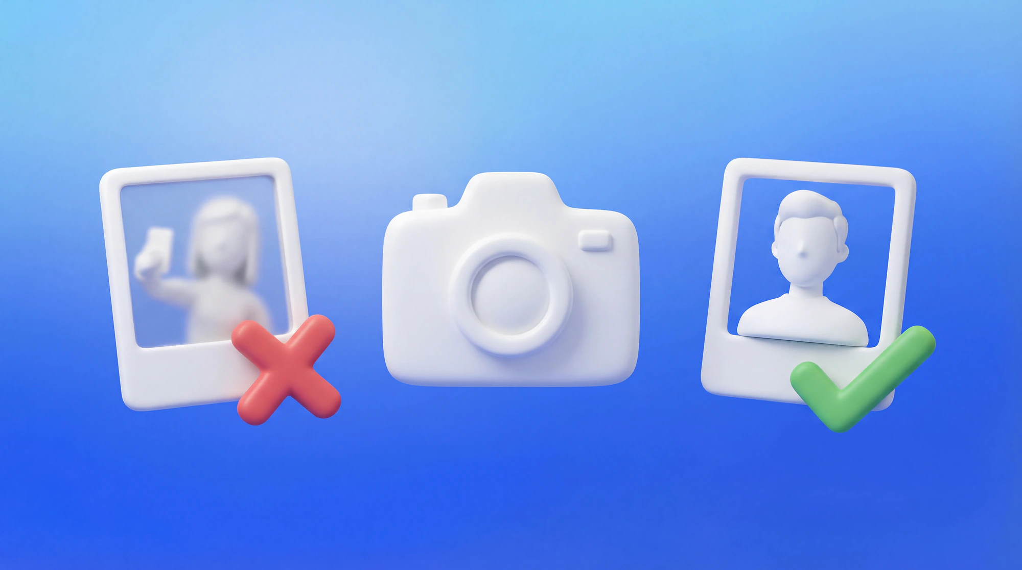 Appareil photo barré d'une croix rouge à côté de mauvais cadrages, erreurs de photo de profil Malt