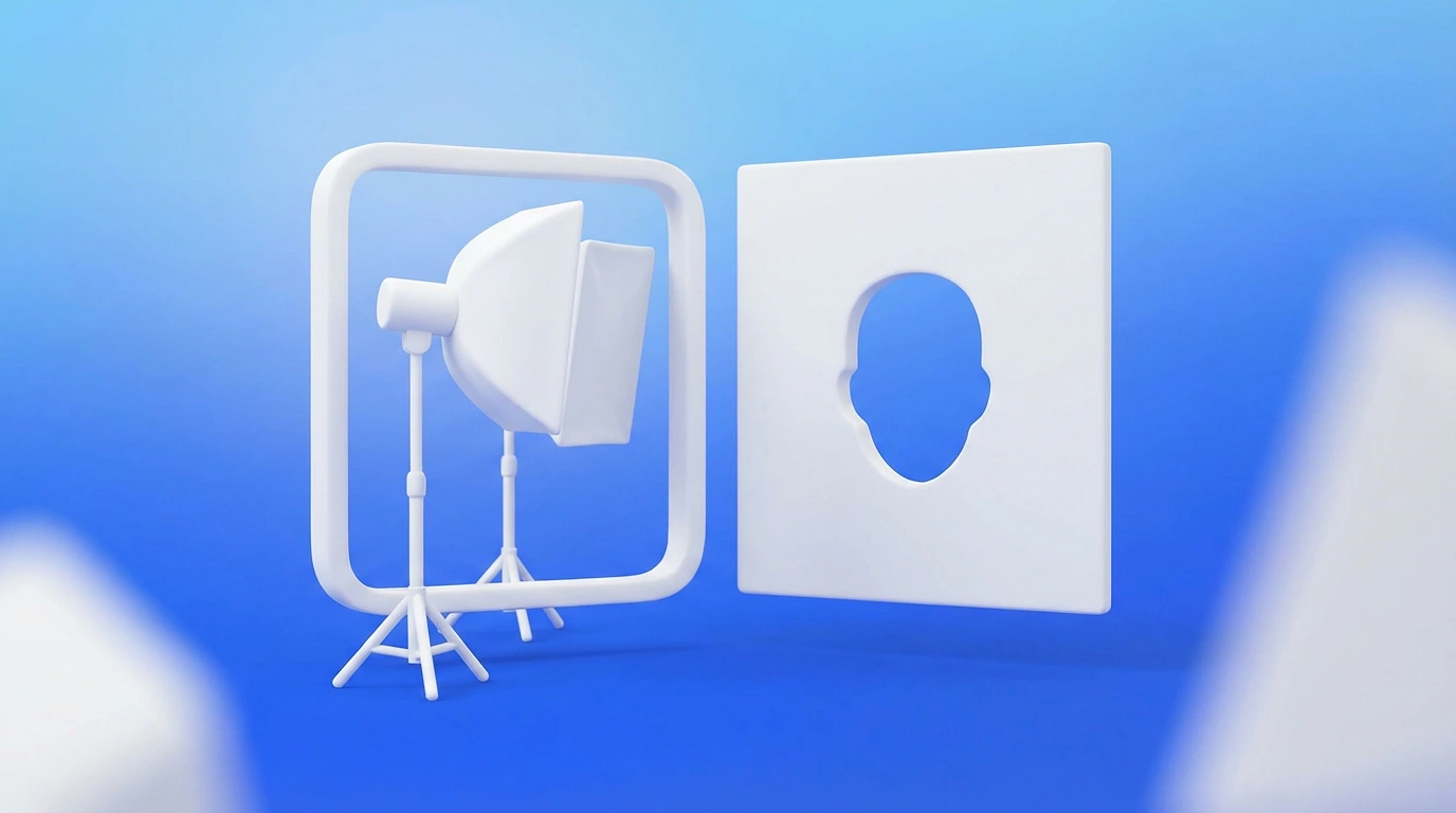 Portrait professionnel encadré avec des coches vertes sur les critères de cadrage, éclairage et fond neutre