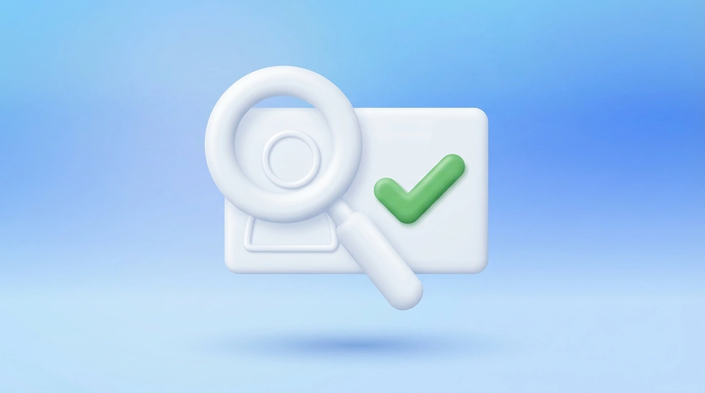 Illustration 3D d'une loupe analysant une page portfolio avec des indicateurs de transformation avant/après