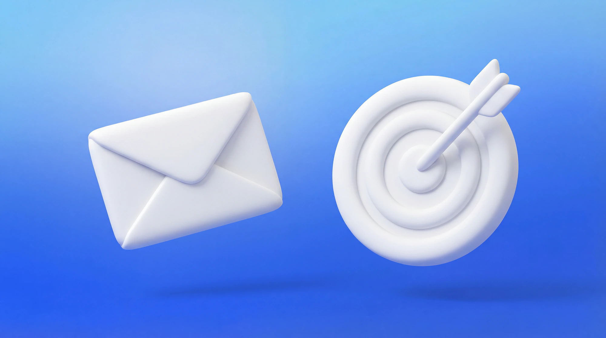 Illustration 3D d'une enveloppe volant vers une cible avec une flèche en plein centre, représentant la précision du cold email en prospection freelance
