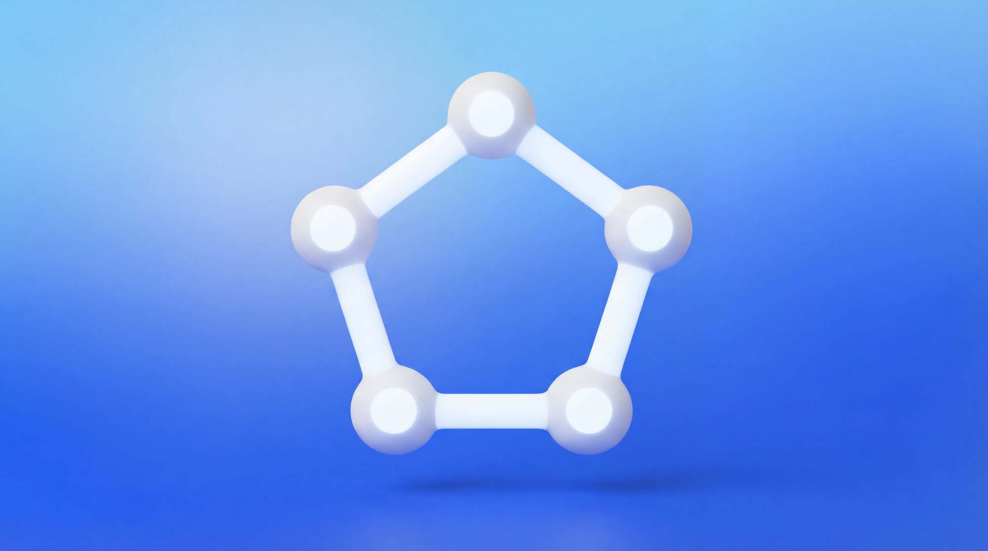 Illustration 3D de cinq nœuds lumineux interconnectés en réseau, symbolisant la stratégie de prospection freelance multi-canal