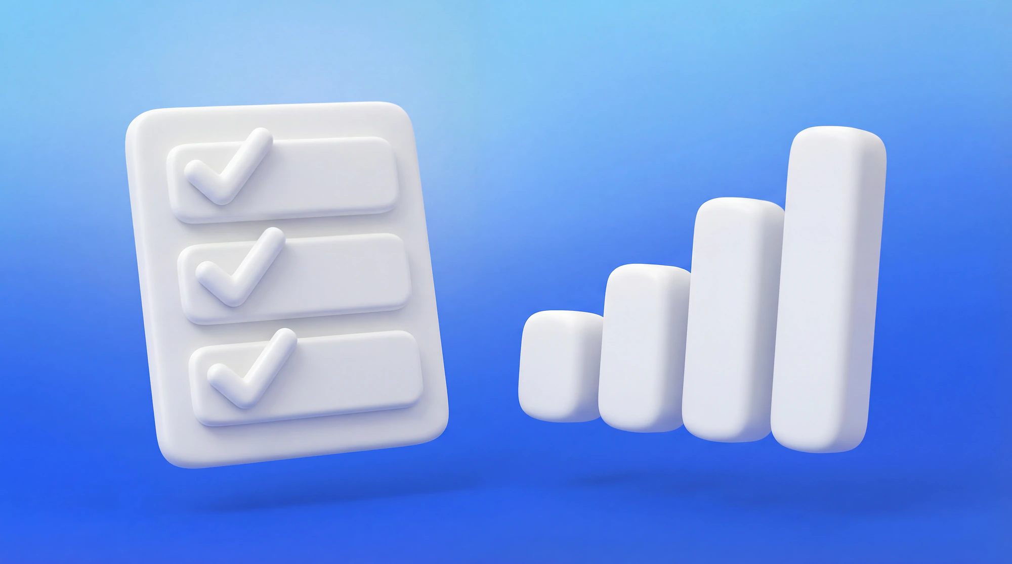 Illustration 3D d'une checklist avec des coches et un graphique en hausse représentant un plan d'action SSI LinkedIn