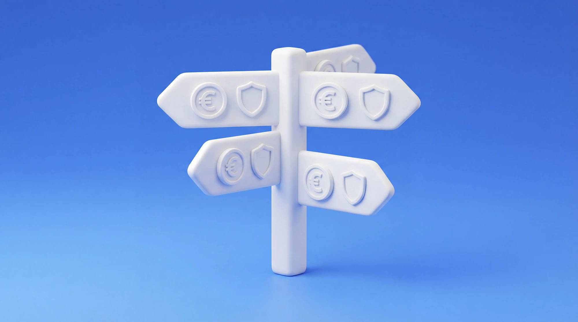 Illustration 3D d'un panneau de signalisation à un carrefour avec des flèches pointant dans différentes directions